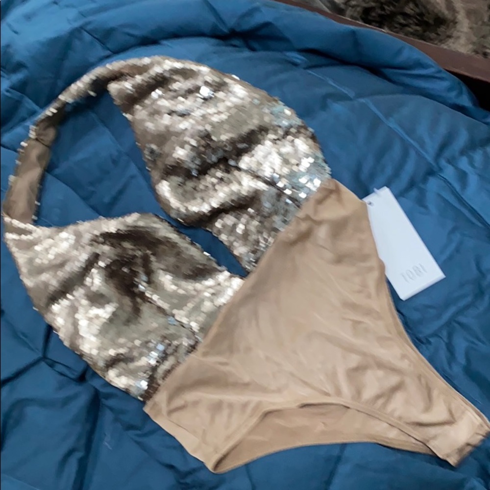 Sequin halter body suit